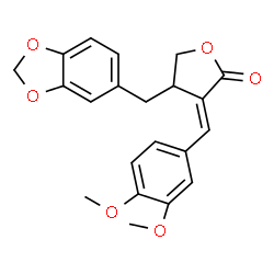 ChemSpider 2D Image | (3E)-4-(1,3-Benzodioxol-5-ylmethyl)-3-(3,4-dimethoxybenzylidene)dihydro-2(3H)-furanone | C21H20O6