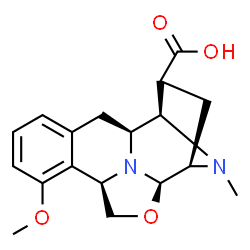 ChemSpider 2D Image | (1S,2R,3R,5R,6R,9R)-11-Methoxy-18-methyl-7-oxa-17,18-diazapentacyclo[7.7.1.1~2,5~.0~6,17~.0~10,15~]octadeca-10,12,14-triene-3-carboxylic acid | C18H22N2O4