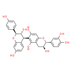 ChemSpider 2D Image | (2S,2'R,3R,3'S,4R)-2'-(3,4-Dihydroxyphenyl)-2-(4-hydroxyphenyl)-3,3',4,4'-tetrahydro-2H,2'H-4,6'-bichromene-3,3',5',7,7'-pentol | C30H26O10