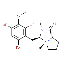 ChemSpider 2D Image | (3S,4S,7aS)-2,4-Dimethyl-1-oxo-3-(2,4,6-tribromo-3-methoxybenzyl)hexahydro-1H-pyrrolo[1,2-c]imidazol-4-ium | C16H20Br3N2O2