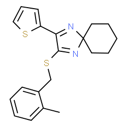 ChemSpider 2D Image | 2-[(2-Methylbenzyl)sulfanyl]-3-(2-thienyl)-1,4-diazaspiro[4.5]deca-1,3-diene | C20H22N2S2