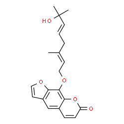 ChemSpider 2D Image | 9-{[(2E,5E)-7-Hydroxy-3,7-dimethyl-2,5-octadien-1-yl]oxy}-7H-furo[3,2-g]chromen-7-one | C21H22O5