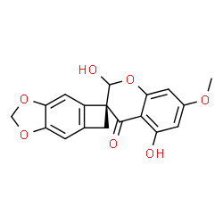 ChemSpider 2D Image | (3R)-2,5-Dihydroxy-7-methoxy-4H,6'H-spiro[chromene-3,5'-cyclobuta[f][1,3]benzodioxol]-4-one | C18H14O7