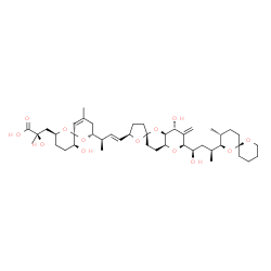 ChemSpider 2D Image | (2R)-2-Hydroxy-3-[(2S,5S,6S,8R)-5-hydroxy-8-{(2R,3E)-4-[(2R,4a'S,5R,6'S,8'S,8a'S)-8'-hydroxy-6'-{(1R,3S)-1-hydroxy-3-[(2R,3R,6S)-3-methyl-1,7-dioxaspiro[5.5]undec-2-yl]butyl}-7'-methyleneoctahydro-3H,
3'H-spiro[furan-2,2'-pyrano[3,2-b]pyran]-5-yl]-3-buten-2-yl}-10-methyl-1,7-dioxaspiro[5.5]undec-10-en-2-yl]-2-methylpropanoic acid | C44H68O13