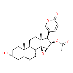 ChemSpider 2D Image | (3alpha,5beta,15beta,16beta)-16-Acetoxy-3-hydroxy-14,15-epoxybufa-20,22-dienolide | C26H34O6