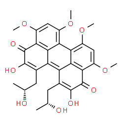ChemSpider 2D Image | 2,11-Dihydroxy-1,12-bis[(2R)-2-hydroxypropyl]-4,6,7,9-tetramethoxy-3,10-perylenedione | C30H30O10