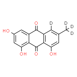 ChemSpider 2D Image | 1,6,8-Trihydroxy-3-(~2~H_3_)methyl-9,10-(4-~2~H)anthracenedione | C15H6D4O5