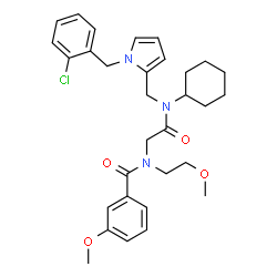 ChemSpider 2D Image | N-{2-[{[1-(2-Chlorobenzyl)-1H-pyrrol-2-yl]methyl}(cyclohexyl)amino]-2-oxoethyl}-3-methoxy-N-(2-methoxyethyl)benzamide | C31H38ClN3O4