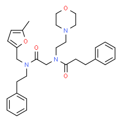 ChemSpider 2D Image | N-(2-{[(5-Methyl-2-furyl)methyl](2-phenylethyl)amino}-2-oxoethyl)-N-[2-(4-morpholinyl)ethyl]-3-phenylpropanamide | C31H39N3O4
