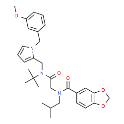 ChemSpider 2D Image | N-Isobutyl-N-{2-[{[1-(3-methoxybenzyl)-1H-pyrrol-2-yl]methyl}(2-methyl-2-propanyl)amino]-2-oxoethyl}-1,3-benzodioxole-5-carboxamide | C31H39N3O5