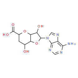 ChemSpider 2D Image | 2-(6-Amino-9H-purin-9-yl)-3,7-dihydroxyhexahydro-2H-furo[3,2-b]pyran-5-carboxylic acid | C13H15N5O6