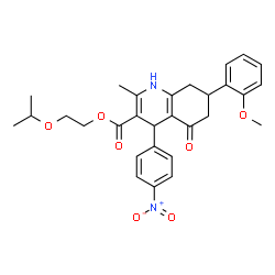 ChemSpider 2D Image | 2-Isopropoxyethyl 7-(2-methoxyphenyl)-2-methyl-4-(4-nitrophenyl)-5-oxo-1,4,5,6,7,8-hexahydro-3-quinolinecarboxylate | C29H32N2O7