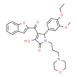 ChemSpider 2D Image | 4-(1-Benzofuran-2-ylcarbonyl)-5-(4-ethoxy-3-methoxyphenyl)-3-hydroxy-1-[3-(4-morpholinyl)propyl]-1,5-dihydro-2H-pyrrol-2-one | C29H32N2O7