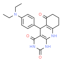 ChemSpider 2D Image | 5-[4-(Diethylamino)phenyl]-5,8,9,10-tetrahydropyrimido[4,5-b]quinoline-2,4,6(1H,3H,7H)-trione | C21H24N4O3