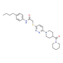 ChemSpider 2D Image | N-(4-Butylphenyl)-2-({6-[4-(1-piperidinylcarbonyl)-1-piperidinyl]-3-pyridazinyl}sulfanyl)acetamide | C27H37N5O2S