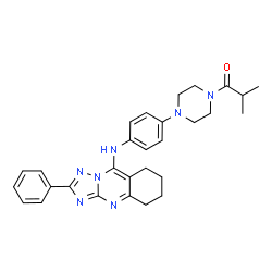 ChemSpider 2D Image | 2-Methyl-1-(4-{4-[(2-phenyl-5,6,7,8-tetrahydro[1,2,4]triazolo[5,1-b]quinazolin-9-yl)amino]phenyl}-1-piperazinyl)-1-propanone | C29H33N7O