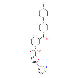 ChemSpider 2D Image | [4-(1-Methyl-4-piperidinyl)-1-piperazinyl](1-{[5-(1H-pyrazol-5-yl)-2-furyl]sulfonyl}-3-piperidinyl)methanone | C23H34N6O4S