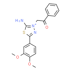 ChemSpider 2D Image | 2-Amino-5-(3,4-dimethoxyphenyl)-3-(2-oxo-2-phenylethyl)-1,3,4-thiadiazol-3-ium | C18H18N3O3S