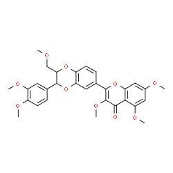 ChemSpider 2D Image | 2-[3-(3,4-Dimethoxyphenyl)-2-(methoxymethyl)-2,3-dihydro-1,4-benzodioxin-6-yl]-3,5,7-trimethoxy-4H-chromen-4-one | C30H30O10
