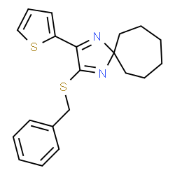 ChemSpider 2D Image | 2-(Benzylsulfanyl)-3-(2-thienyl)-1,4-diazaspiro[4.6]undeca-1,3-diene | C20H22N2S2