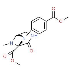 ChemSpider 2D Image | Methyl (1R,5S)-6-[4-(methoxycarbonyl)phenyl]-8-methyl-4-oxo-3,6,8-triazabicyclo[3.2.1]octane-5-carboxylate | C16H19N3O5