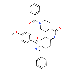 ChemSpider 2D Image | 1-Benzoyl-N-{trans-4-[benzyl(4-methoxybenzoyl)amino]cyclohexyl}-4-piperidinecarboxamide | C34H39N3O4