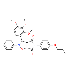 ChemSpider 2D Image | 5-(4-Butoxyphenyl)-2-phenyl-3-(2,3,4-trimethoxyphenyl)dihydro-2H-pyrrolo[3,4-d][1,2]oxazole-4,6(3H,5H)-dione | C30H32N2O7