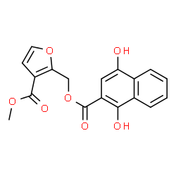ChemSpider 2D Image | Methyl 2-{[(1,4-dihydroxy-2-naphthoyl)oxy]methyl}-3-furoate | C18H14O7