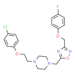ChemSpider 2D Image | 1-[2-(4-Chlorophenoxy)ethyl]-4-({3-[(4-fluorophenoxy)methyl]-1,2,4-oxadiazol-5-yl}methyl)piperazine | C22H24ClFN4O3
