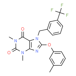 ChemSpider 2D Image | 1,3-Dimethyl-8-(3-methylphenoxy)-7-[3-(trifluoromethyl)benzyl]-3,7-dihydro-1H-purine-2,6-dione | C22H19F3N4O3