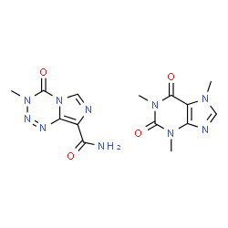 ChemSpider 2D Image | 3-Methyl-4-oxo-3,4-dihydroimidazo[5,1-d][1,2,3,5]tetrazine-8-carboxamide - 1,3,7-trimethyl-3,7-dihydro-1H-purine-2,6-dione (1:1) | C14H16N10O4