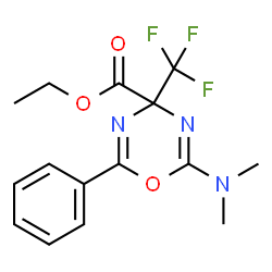 ChemSpider 2D Image | Ethyl 2-(dimethylamino)-6-phenyl-4-(trifluoromethyl)-4H-1,3,5-oxadiazine-4-carboxylate | C15H16F3N3O3