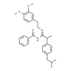 ChemSpider 2D Image | N-[(1Z)-N-[2-(3,4-Dimethoxyphenyl)ethyl]-2-(4-isobutylphenyl)propanimidoyl]benzamide | C30H36N2O3