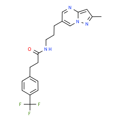 ChemSpider 2D Image | N-[3-(2-Methylpyrazolo[1,5-a]pyrimidin-6-yl)propyl]-3-[4-(trifluoromethyl)phenyl]propanamide | C20H21F3N4O