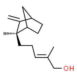 ChemSpider 2D Image | (2E)-2-Methyl-5-[(2R)-2-methyl-3-methylenebicyclo[2.2.1]hept-2-yl]-2-penten-1-ol | C15H24O