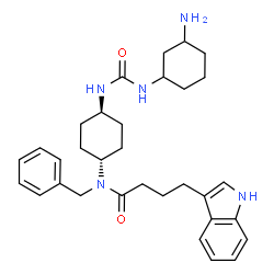 ChemSpider 2D Image | N-(trans-4-{[(3-Aminocyclohexyl)carbamoyl]amino}cyclohexyl)-N-benzyl-4-(1H-indol-3-yl)butanamide | C32H43N5O2
