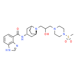 ChemSpider 2D Image | N-[(3-endo)-8-{2-Hydroxy-3-[4-(methylsulfonyl)-1-piperazinyl]propyl}-8-azabicyclo[3.2.1]oct-3-yl]-1H-benzimidazole-4-carboxamide | C23H34N6O4S