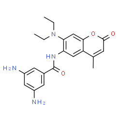 ChemSpider 2D Image | 3,5-Diamino-N-(7-(diethylamino)-4-methyl-2-oxo-2H-chromen-6-yl)benzamide | C21H24N4O3