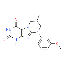 ChemSpider 2D Image | 9-(3-Methoxyphenyl)-1,7-dimethyl-6,7,8,9-tetrahydropyrimido[2,1-f]purine-2,4(1H,3H)-dione | C17H19N5O3