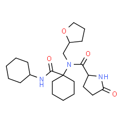 ChemSpider 2D Image | N-[1-(Cyclohexylcarbamoyl)cyclohexyl]-5-oxo-N-(tetrahydro-2-furanylmethyl)prolinamide | C23H37N3O4