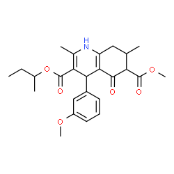 ChemSpider 2D Image | 3-sec-Butyl 6-methyl 4-(3-methoxyphenyl)-2,7-dimethyl-5-oxo-1,4,5,6,7,8-hexahydro-3,6-quinolinedicarboxylate | C25H31NO6