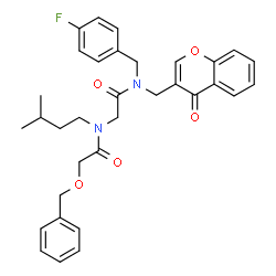ChemSpider 2D Image | N~2~-[(Benzyloxy)acetyl]-N-(4-fluorobenzyl)-N~2~-(3-methylbutyl)-N-[(4-oxo-4H-chromen-3-yl)methyl]glycinamide | C33H35FN2O5