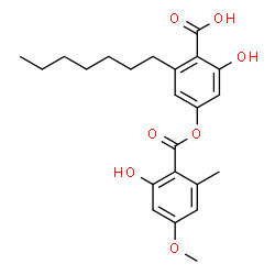 ChemSpider 2D Image | 2-Heptyl-6-hydroxy-4-[(2-hydroxy-4-methoxy-6-methylbenzoyl)oxy]benzoic acid | C23H28O7