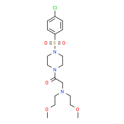 ChemSpider 2D Image | 2-[Bis(2-methoxyethyl)amino]-1-{4-[(4-chlorophenyl)sulfonyl]-1-piperazinyl}ethanone | C18H28ClN3O5S