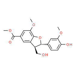 ChemSpider 2D Image | Methyl (2S,3R)-2-(4-hydroxy-3-methoxyphenyl)-3-(hydroxymethyl)-7-methoxy-2,3-dihydro-1-benzofuran-5-carboxylate | C19H20O7
