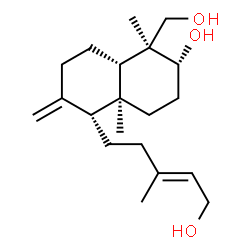 ChemSpider 2D Image | (1S,2R,4aS,5R,8aS)-1-(Hydroxymethyl)-5-[(3E)-5-hydroxy-3-methyl-3-penten-1-yl]-1,4a-dimethyl-6-methylenedecahydro-2-naphthalenol | C20H34O3