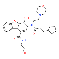 ChemSpider 2D Image | 3-{(3-Cyclopentylpropanoyl)[2-(4-morpholinyl)ethyl]amino}-4-hydroxy-N-(2-hydroxyethyl)-3,4,4a,9b-tetrahydrodibenzo[b,d]furan-1-carboxamide | C29H41N3O6