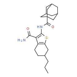 ChemSpider 2D Image | 2-[(Adamantan-1-ylcarbonyl)amino]-6-propyl-4,5,6,7-tetrahydro-1-benzothiophene-3-carboxamide | C23H32N2O2S