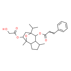 ChemSpider 2D Image | 10-(Glycoloyloxy)-8-isopropyl-1,5-dimethyl-11-oxatricyclo[6.2.1.0~2,6~]undec-7-yl 3-phenylacrylate | C26H34O6