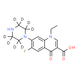 ChemSpider 2D Image | 1-Ethyl-6-fluoro-4-oxo-7-[(2,2,3,3,5,5,6,6-~2~H_8_)-1-piperazinyl]-1,4-dihydro-3-quinolinecarboxylic acid | C16H10D8FN3O3